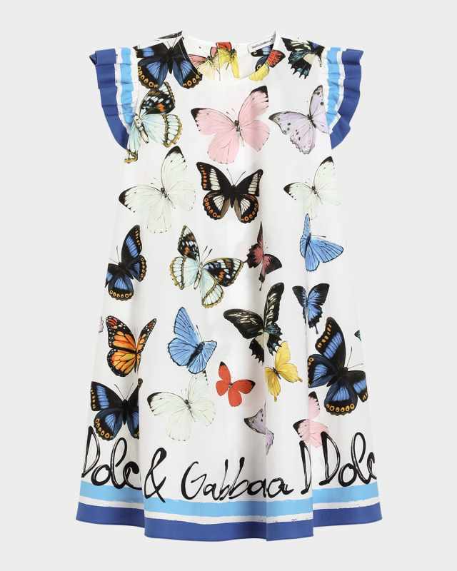 Girl's Ruffled Butterfly-Print Dress, Size 8-